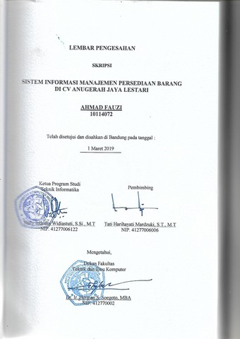 Sistem Informasi Manajemen Persediaan Barang Di Cv Anugerah Jaya